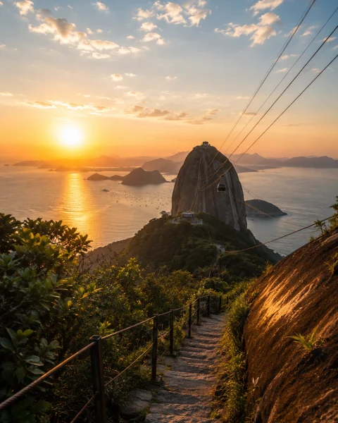 Trilha ao entardecer com vista do Pão de Açúcar